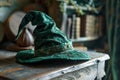Enchanted Wizard Hat on Wooden Table Royalty Free Stock Photo