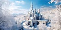 Enchanted Wonderland Fairytale Castle Amidst a Snowy Winter Landscape - Generative AI Royalty Free Stock Photo