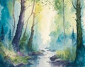 Enchanted Woods: AI-Generated Watercolor Forest