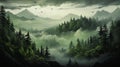 Enchanting Aerial Views of a Serene Misty Mountain Forest: Majes Royalty Free Stock Photo