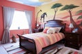 Enchanting African-inspired Child\'s Bedroom: Pink and Orange Whimsical Wonderland