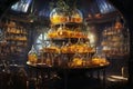 Enchanting Alchemists Laboratory with Bubbling Peach, Rose, and Coral Concoctions in Glass Vials