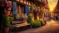 Enchanting Alsatian Wooden House with Vibrant Flower Window Boxes in Alsace, France