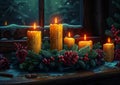 Enchanting Ambience: A Winter Wonderland of Candles, Pinecones