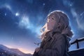 Enchanting Anime Girl Contemplates Under A Dreamy Night Sky Royalty Free Stock Photo