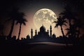 Enchanting Arabian Nights: Mosque and Lamp in the Desert. Generative AI