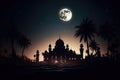 Enchanting Arabian Nights: Mosque and Lamp in the Desert. Generative AI