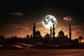 Enchanting Arabian Nights: Mosque and Lamp in the Desert. Generative AI