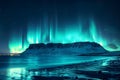 Enchanting Auroras Over Icy Reykjavik Shores. Concept Northern Lights Photography, Iceland Travel,