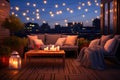 Enchanting Autumn Evening on a Cozy Rooftop Terrace.