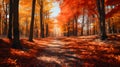 Enchanting autumn forest ablaze with vibrant red. Ai Generated.NO.03