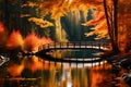 An enchanting autumn nature landscape featuring a serene lake,