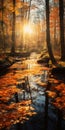 Enchanting Autumn Stream: A Captivating Visual Storytelling In Danish Golden Age Style Royalty Free Stock Photo