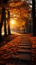 Enchanting autumn view Sun kissed forest golden