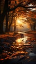 Enchanting autumn view Sun kissed forest golden