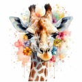 Enchanting Baby Giraffe in a Colorful Flower Field for Art Prints and Greetings.