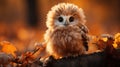 Enchanting Baby Owl in Autumn Forest AI Generated