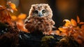 Enchanting Baby Owl in Autumn Forest AI Generated