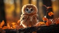 Enchanting Baby Owl in Autumn Forest AI Generated