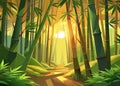 Enchanting bamboo forest scene with warm light highlighting intricate details and textures Royalty Free Stock Photo