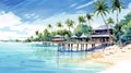 Enchanting Beachfront Scene From The Maldives In Hayao Miyazaki\'s Style