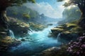 Enchanting Beautiful fantasy river. Generate Ai