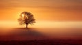 enchanting beauty of a misty morning in a rural landscape, where a tree is bathed in great lighting. Royalty Free Stock Photo