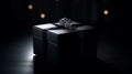 Enchanting black gift box, shrouded in darkness, beckons with alluring allure.