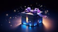Enchanting Blue Open Gift Box with Magical Light - Mystical Surprise Unveiled. created with Generative AI