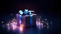 Enchanting Blue Open Gift Box with Magical Light - Mystical Surprise Unveiled. created with Generative AI