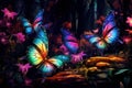 Enchanting Butterflies night flight. Glowing summer field