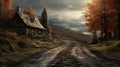 Enchanting Cabin In The Forest: Photorealistic Fantasy Landscape Royalty Free Stock Photo