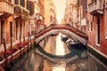 Enchanting Canal in Venice, Italy Adorned with a Picturesque Bridge. AI