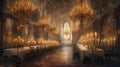 Enchanting Castle Banquet Hall with Elegant Chandeliers Royalty Free Stock Photo