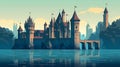 Enchanting Castle with Moat & Turrets | Background Illustration