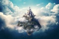 Enchanting Castle perched on Cloud-covered Island in the Sky. AI