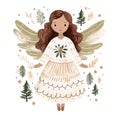 Enchanting Children's Christmas card illustration showcasing a celestial Christmas angel