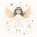 Enchanting Children's Christmas card illustration showcasing a celestial Christmas angel