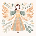 Enchanting Children's Christmas card illustration showcasing a celestial Christmas angel