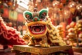 Enchanting Chinese New Year Celebration: Majestic Lion Dance Amidst Vibrant Temple Fair