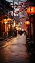 Enchanting chinese new year garden decorated with illuminated lanterns of various shapes and sizes