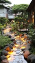 Enchanting chinese new year garden illuminated with lanterns of various shapes and sizes