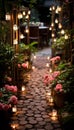 Enchanting chinese new year garden illuminated with lanterns of various shapes and sizes