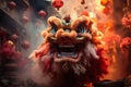 Enchanting chinese new year lion dance troupe amidst jubilant crowd, evoking excitement and joy