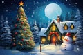 Enchanting Christmas Eve with Snowman and Decorated Tree Royalty Free Stock Photo