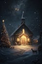 Enchanting Christmas Scene with Snowy Streets and Illuminated Homes