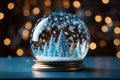 Enchanting Christmas Snow Globe Snowflake with Snowfall on a Dreamy Blue Background - Magical Winter Wonderland. created with Royalty Free Stock Photo