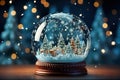 Enchanting Christmas Snow Globe Snowflake with Snowfall on a Dreamy Blue Background - Magical Winter Wonderland. created with Royalty Free Stock Photo