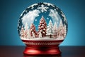 Enchanting Christmas Snow Globe Snowflake with Snowfall on a Dreamy Blue Background - Magical Winter Wonderland. created with Royalty Free Stock Photo