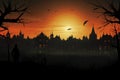 Enchanting City panorama halloween sunset. Generate Ai Royalty Free Stock Photo